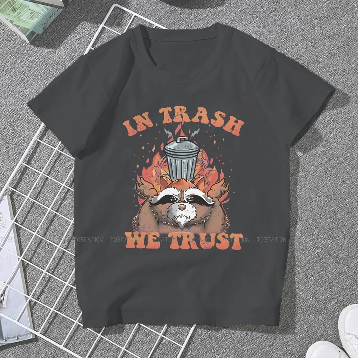 In Trash We Trust Classic Women TShirt Racoon Animals O Neck Girls Short Sleeve 5XL Lady T Shirt Humor Cute Gift