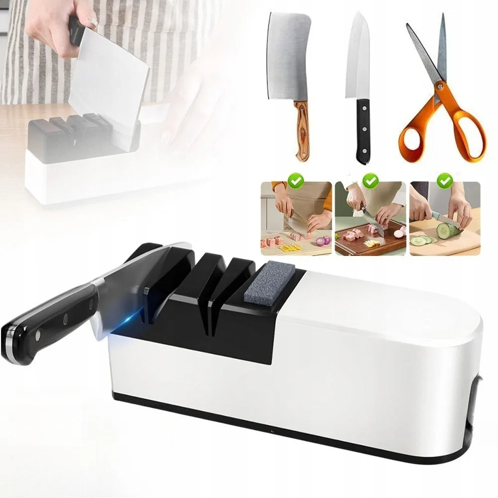 Aiguiseur de couteaux électrique 5 en 1 avec lame droite, aiguiseur de couteaux professionnel, affûtage des ciseaux du grossier au fin, réparation rapide et polissage de précision pour la cuisine domestique
