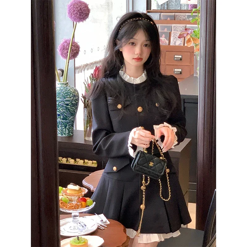 Elegant women dress long sleeve office ladies polo collar new Korean fashion chic sweet casual female mini dresses 2024