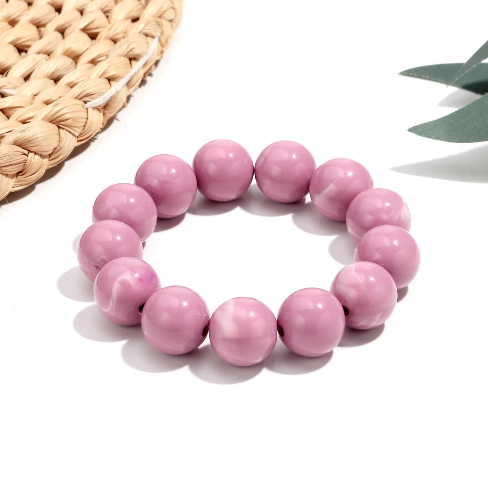 Böhmische Acryl-Armbänder mit bunten, marmorierten, elastischen, runden Perlen, trendige, geometrische, stapelbare Armreifen, Schmuck für Damen – Detail 11