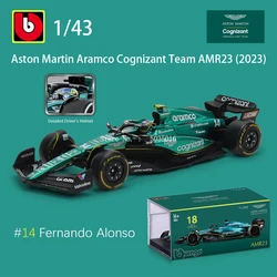 Bburago 1:43 F1 Aston Martin Aramco F1 Team AMR23 2023 #14 Alonso #18 Stroll Alloy Car Die Cast Model Toy Collectible