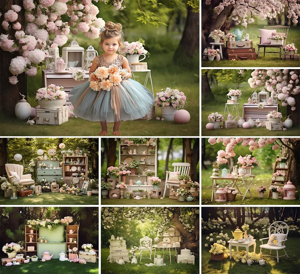 

Mehofond Photography Background Spring Tea Party Tree Baby Kids Birthday Party Cake Smash Portrait Decor Backdrop Photo Studio