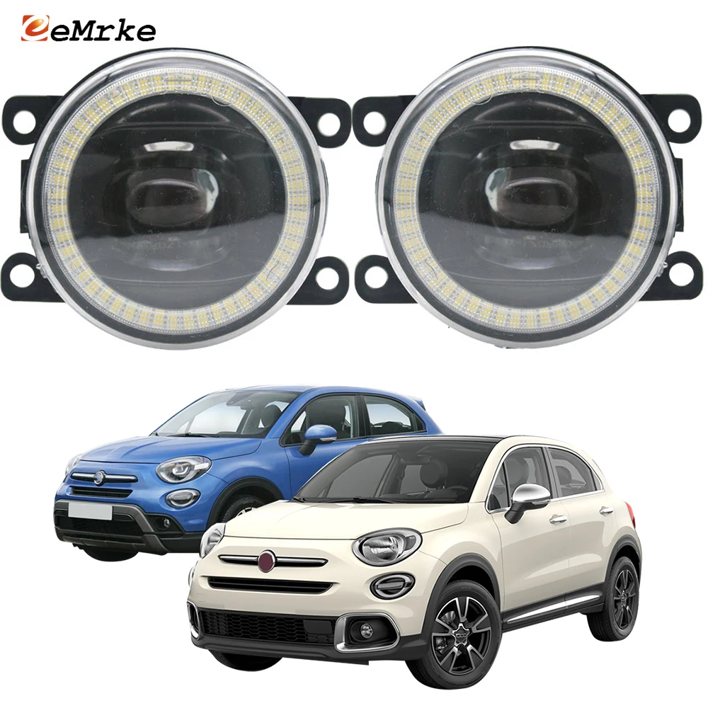 2X LED Angel Eye for Fiat 500X Cross Trekking Sport 334 2018 2019 2020 Daytime Running Light Fog Lamp Cut-Line Lens Car-styling