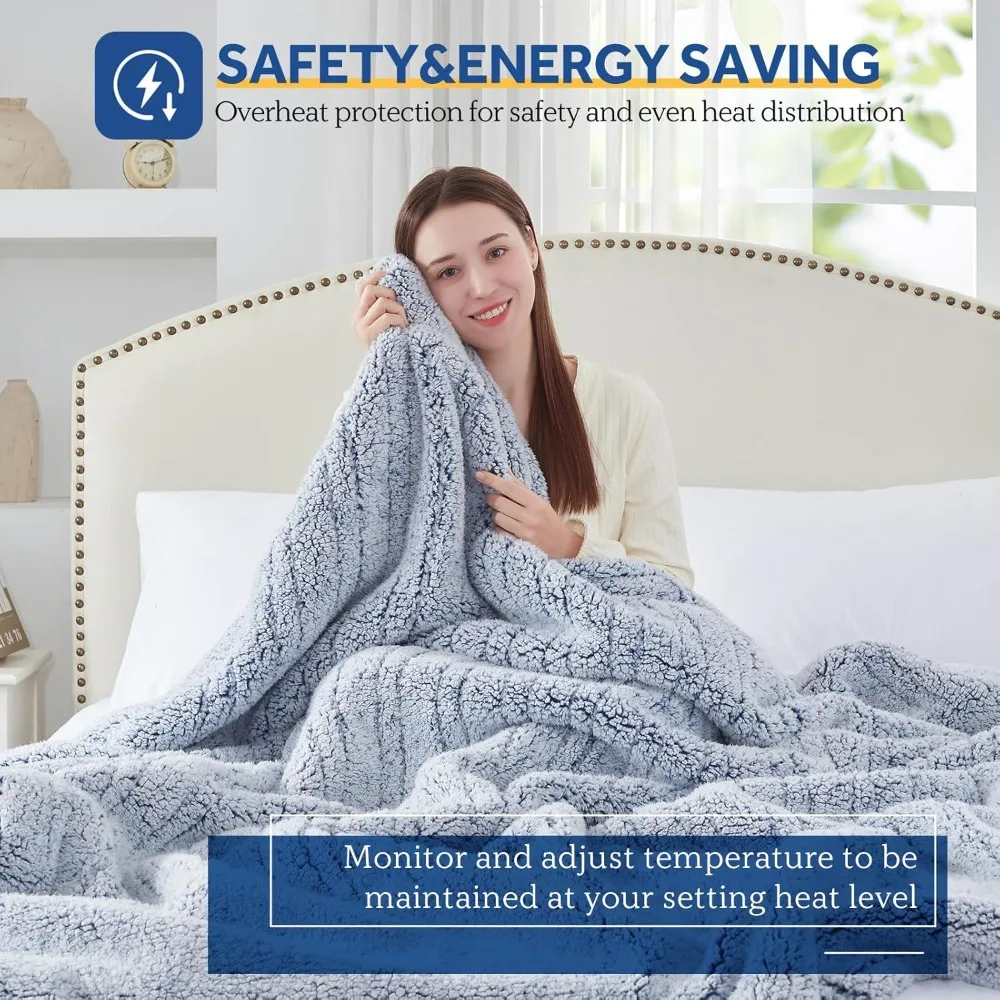 Electric Blanket Queen Size, Dual Control Soft Sherpa Heated Blanket,Settings Over-Heated Protection 84