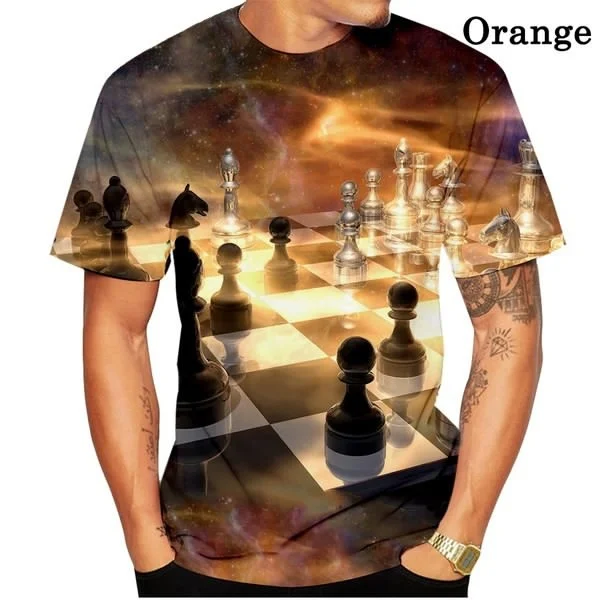 New Fashion Chess Printed T-shirt 3D T Shirt Round Neck Short Sleeve Men Tops