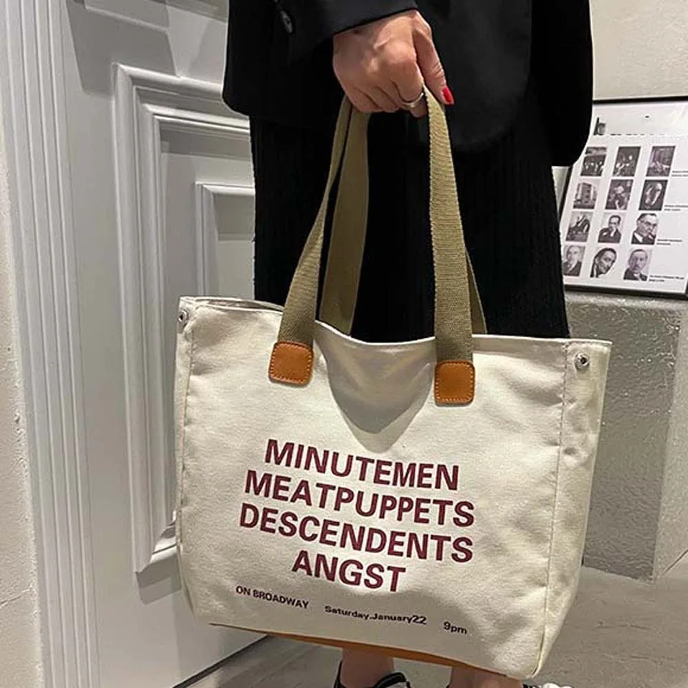 

Casual Canvas Shoulder Bag Multi-Pocket Magnetic Button Large Capacity Tote Bag Japanese Style Contrast Color