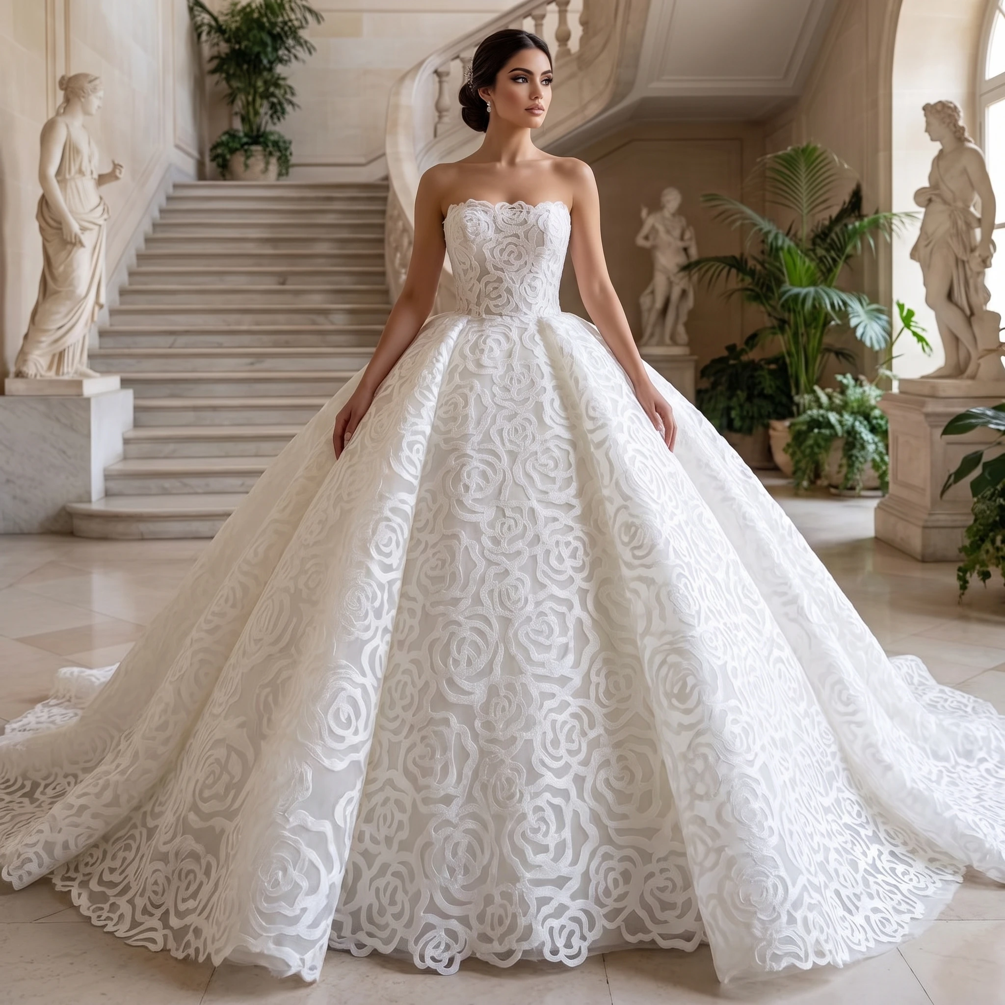White Customized Princess Wedding Dresses 2026 Flash Sale Strapless Ball Gown Sleeveless Vestido De Novia Lace Robe De Mariee