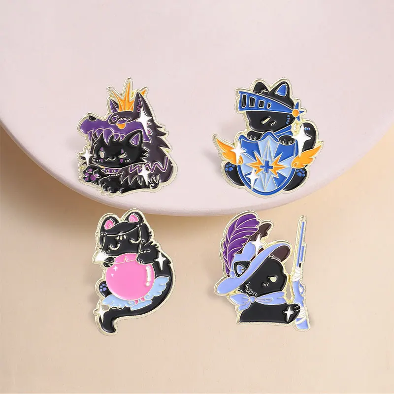 Werewolf Game Black Cat Enamel Pins Board Games Fantasy Witch Hunter Werewolf Guard Cute Kitten Animal Brooches Jewelry Gifts