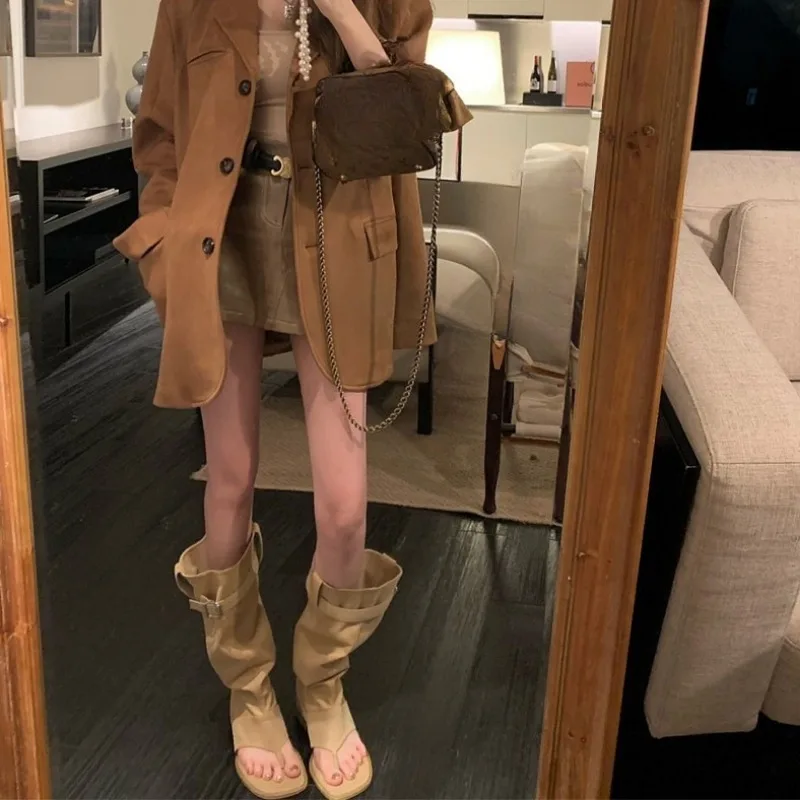 South Korea Style Texturous Suit Niche Brown Retro Suit Jacket Women's Spring and Autumn 2024 Fashion Elegant New Style