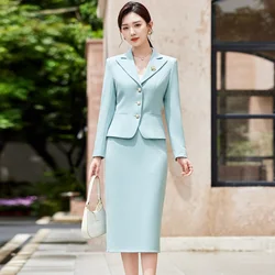 Sexy Elegant Women Suits Vintage Single Breasted Pocket Blazer Keen Length Skirt Casual Daily Slim Fit Office Lady Jacket