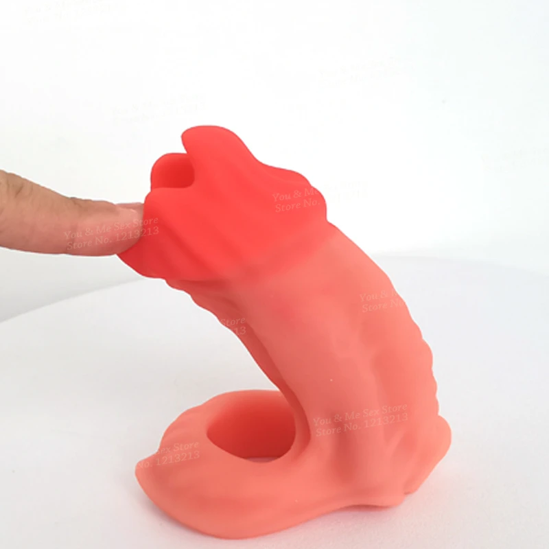 Soft Silicone Wearable Hollow Built-in keel Penis Sleeve Male Enlargement Cock Ring Cover Fantasy Masturbator Sex Toys for Men