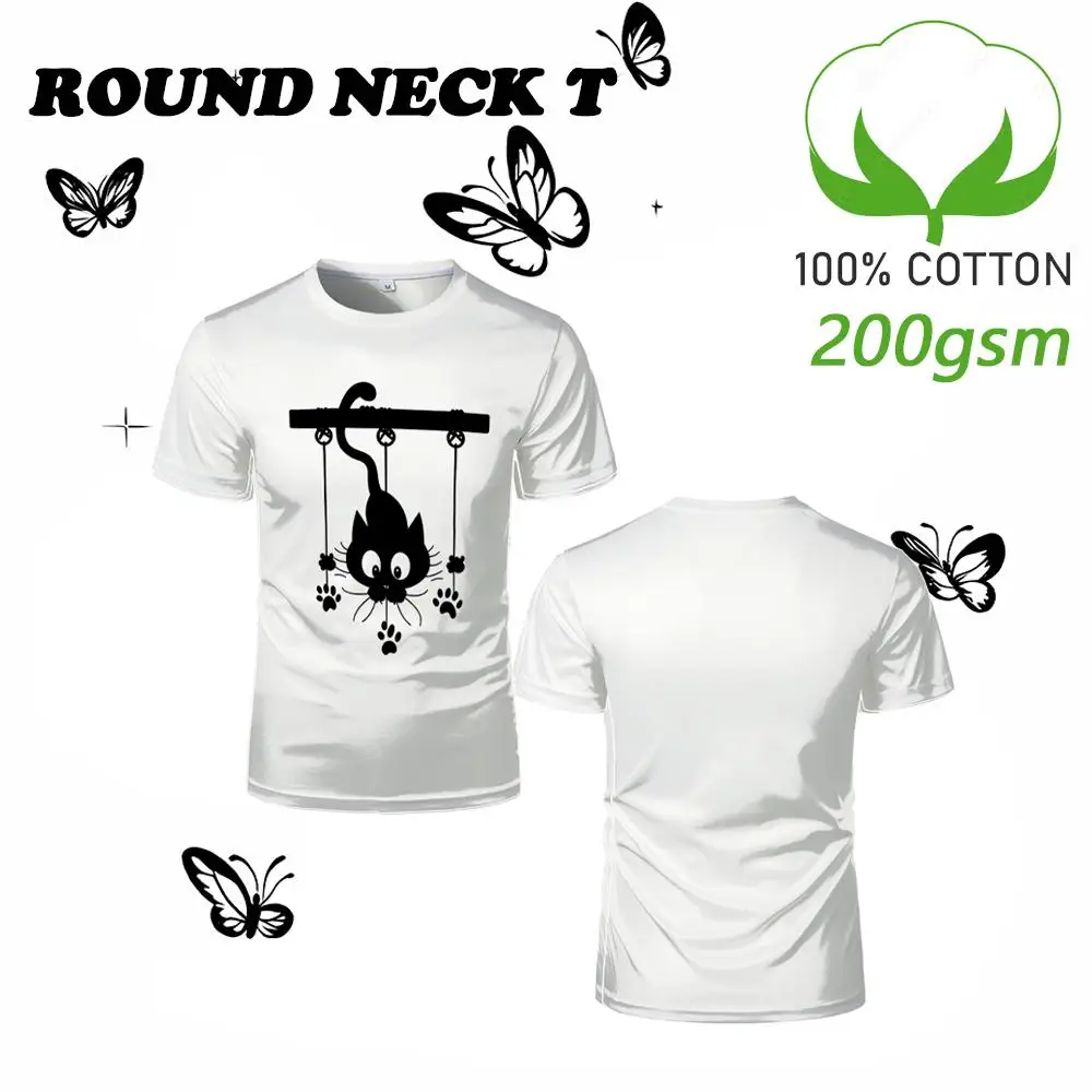 

Boys Girls Fun Anime Black Cat Pattern 200gsm 100% Cotton T-shirt Casual Breathable Oversized Tee Harajuku Popular Kid's Clothes