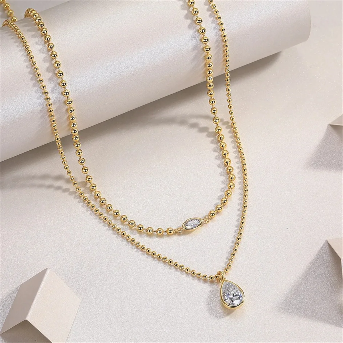 ABQR 925 Sterling Silver Fashion Clavicle Necklace D VVS1 Pear Moissanite Pendant 18K White Gold Plated for Women Necklaces