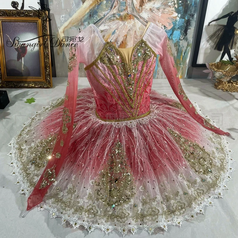 

High quality Red Paquita Professional Ballet Costumes Tutu Long sleeves For Girls BT4417