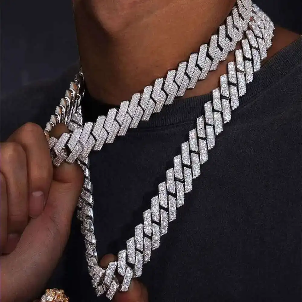 

Custom 10mm 12mm 14mm Vvs1 Moissanite Chain 925 Silver Iced Out Hip Hop Moissanite Cuban Link Chain Necklace for Men