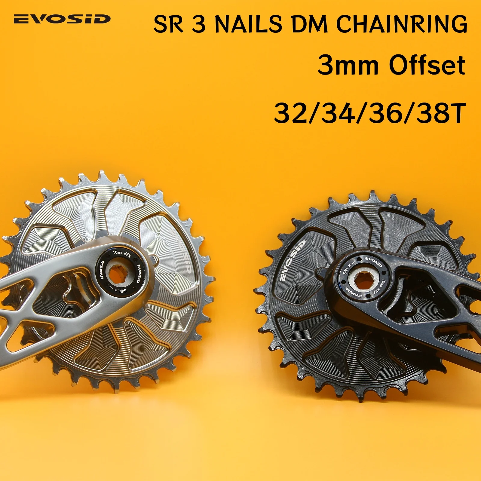 

EVOSID Ultralight MTB Bike Chainring 32/34/36/38T 3 Nails Direct Mount Chainwheel 8-12S Narrow Wide Teeth Chainring For SRAM DM