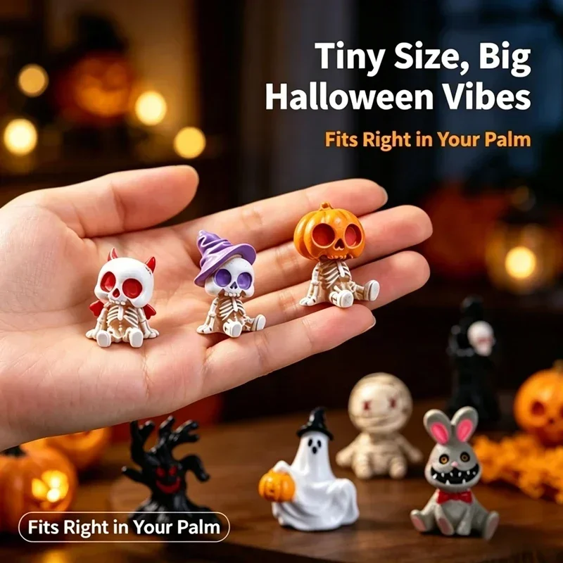 Mini Halloween Spooky Resin Figurines Tiny Horror Statues Desktop Car Bonsai Landscape Garden Decor Home Terrarium Ornament