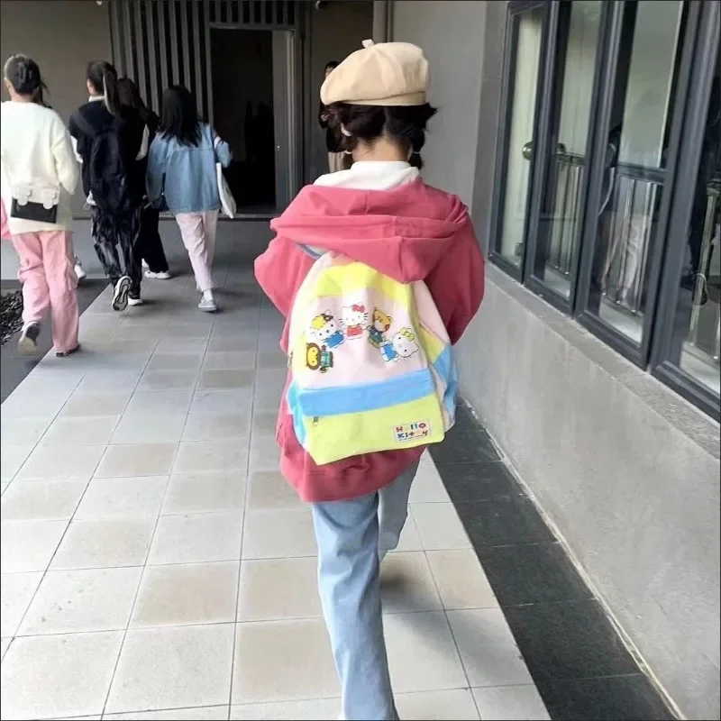 MBTI Kawaii Hello Kitty Womens Backpack Y2k Sweet Cute Contrast Color Fashion Aesthetic Backpacks Casual Cartoon Harajuku Bag