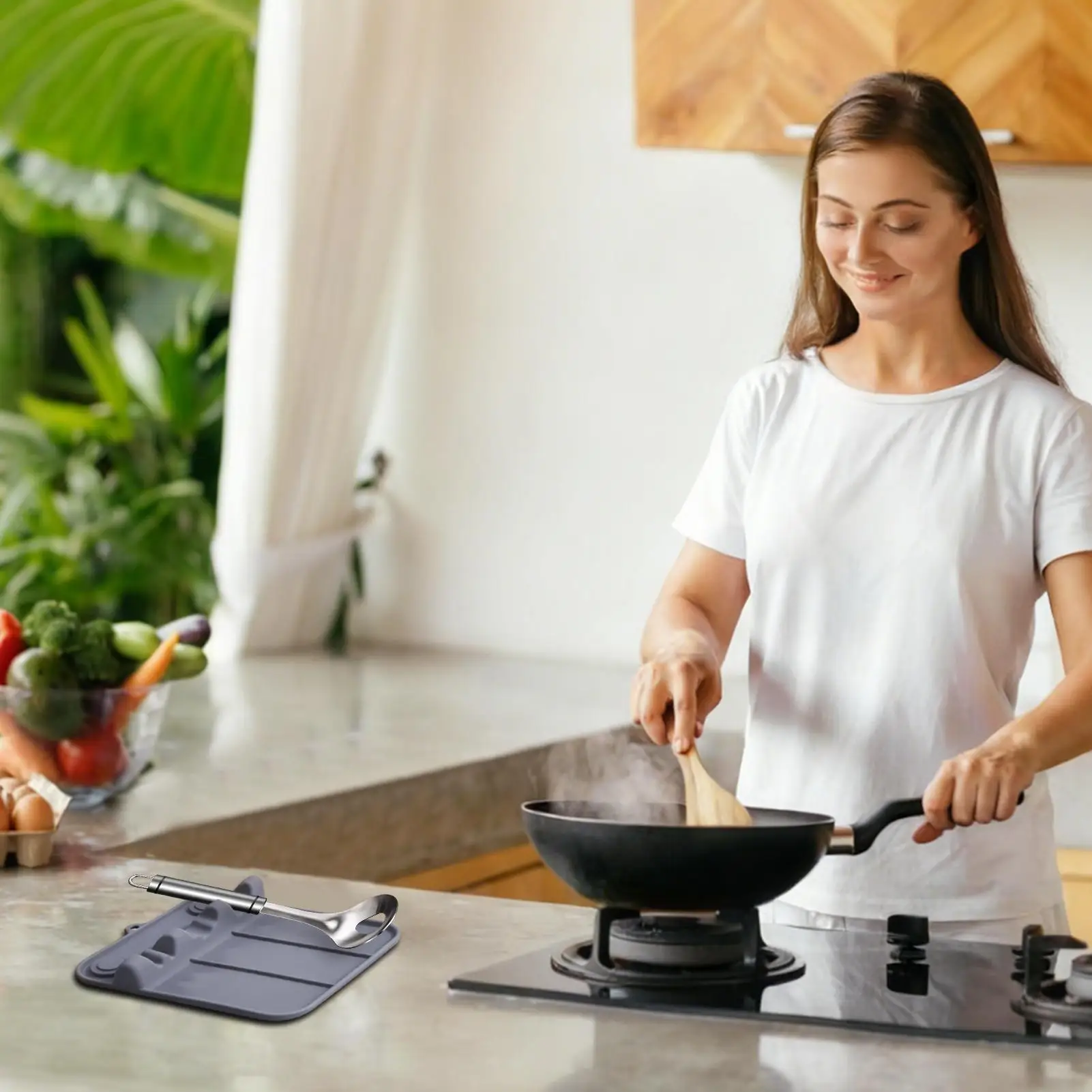 

Silicone Spoon Rest Non-Slip Dishwasher-Safe Silicone Spoon Rest For Kitchen Counter For Ladles Tongs Spatula Home Apartment