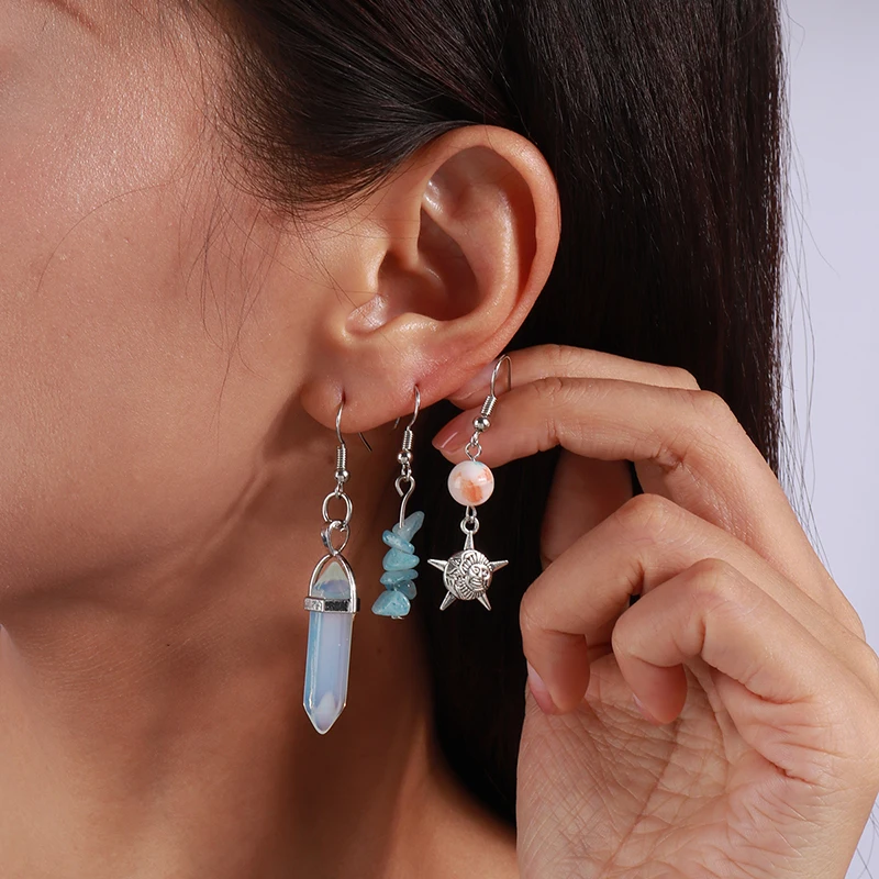 Frauen Ohrringe Sets Vintage Silber Überzogene Türkis Stein Tropfen Ohrring Böhmen Hexagonol Wasser Baumeln Ohrringe Schmuck Geschenke – Detail 15