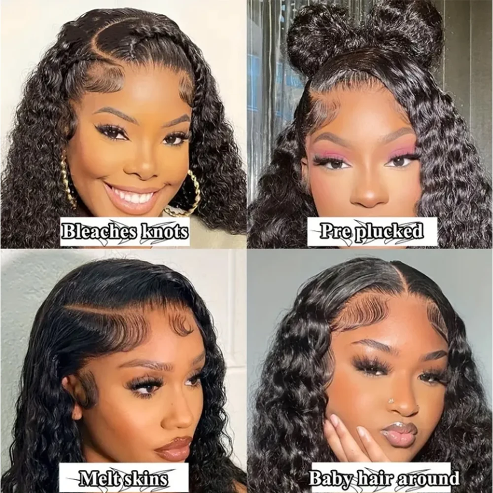 Deep Wave Lace Front Wig 13x4 Human Hair Wigs For Black Women Natural Black HD Wet And Wavy Loose Deep Wave Frontal Wig