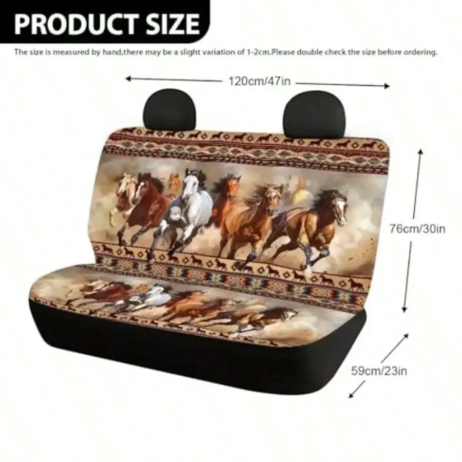 Horse Print Car Back Seat Cover Universal Non-Slip Split Rear Bench Full Wrap Scratchproof Decorative