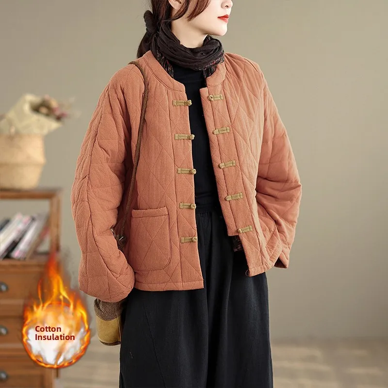 

Women's Cotton Jaet Tai Chi Meditation Sitting Pure Color Long Sve Regular Length Single Button Straight Cut Winter Coat