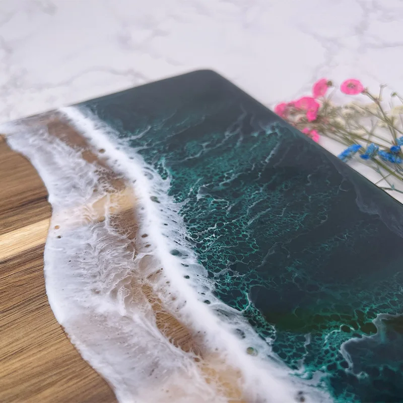 Acacia Wood Cutting Board Resin Blue Wave Pattern for Kitchen acacia wood epoxy resin cutting board cheese board Challah board