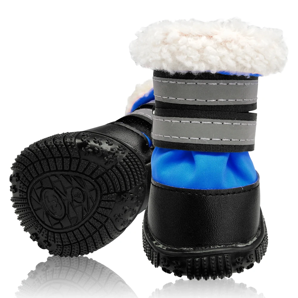 Waterproof Winter Dog Shoes Boots Warm Dogs Shoes Reflective Pet Socks With Fur For Small Medium Dogs Non-slip Bootie Snow Boots