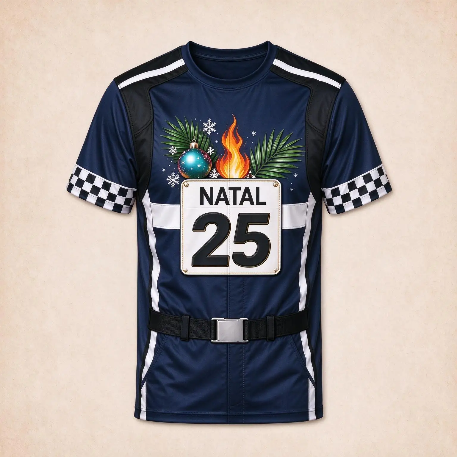 Men Christmas Racing Fake Suit T-shirt, NATAL 25 Number Plate Pine Branch Graphic Tee, Xmas Checker Cuff Casual Short SleeveTops