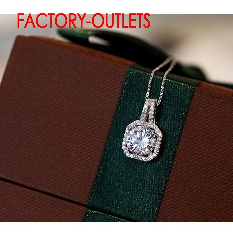 925 Sterling Silver Bridal Pendant Necklace For Decoration Fashion Square CZ Crystal Bezel Setting Women Girls Party Engagement