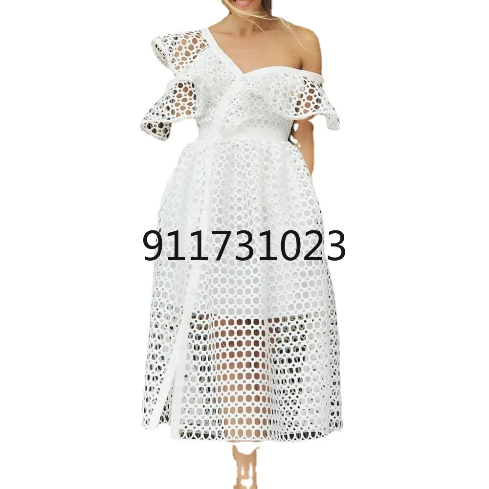 

2024 Sexy Butterfly Sleeve Dress Women Elegant Holiday Beach Sundress Midi A-line Hollow Out Short Sleev Dresses Vestido