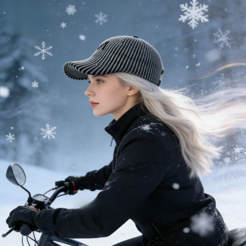 

Warm Wool Cycling Cap for Women, Winter Knit Baseball Hat with Visor, Slouchy Beanie for Large Head & Face Slimming