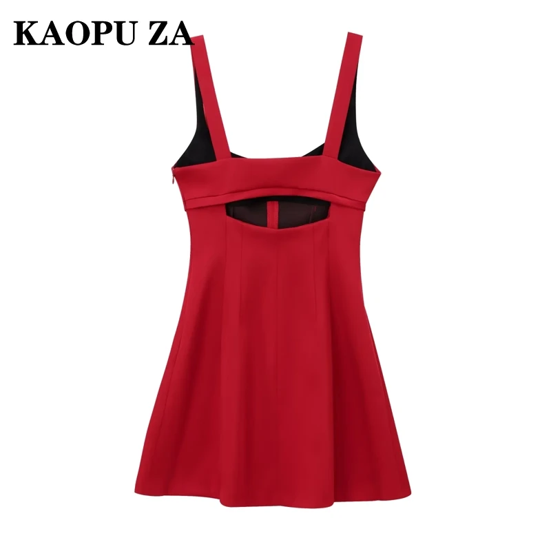 KAOPU ZA 2024 vestidos de fiesta de noche de longitud media vestido elegante femenino con cremallera lateral sin mangas Mini falda con volantes ajuste Regular