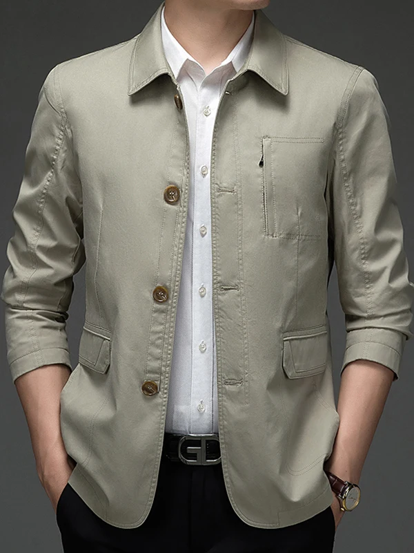 

Spring Autumn Men's Cotton Jaet Busin Casual ort Thin Dad Coat Pure Cotton Outerwear Top Middle-Aged Men's Faion