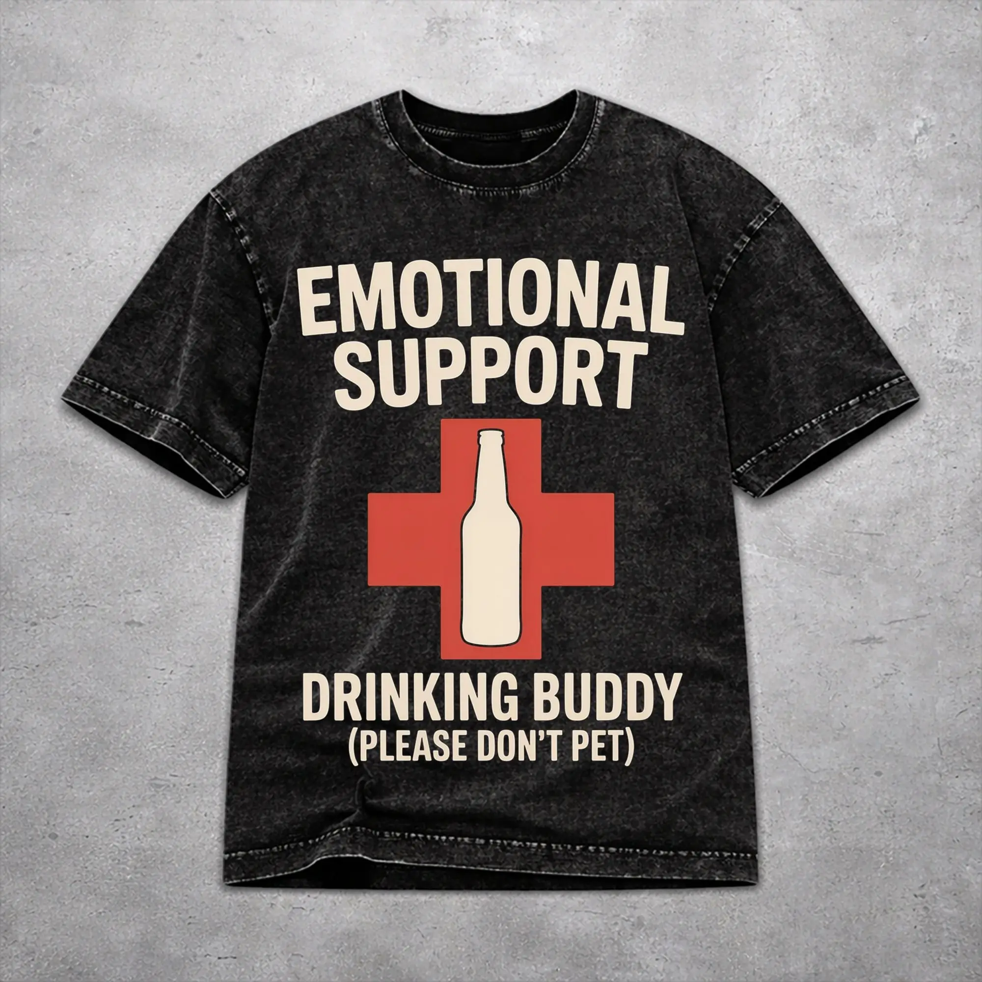 Hip Hop Emotional Support Drinking Buddy Beer Apparel T-Shirts for Men Women  Cotton Washed Tee Shirt Clothes