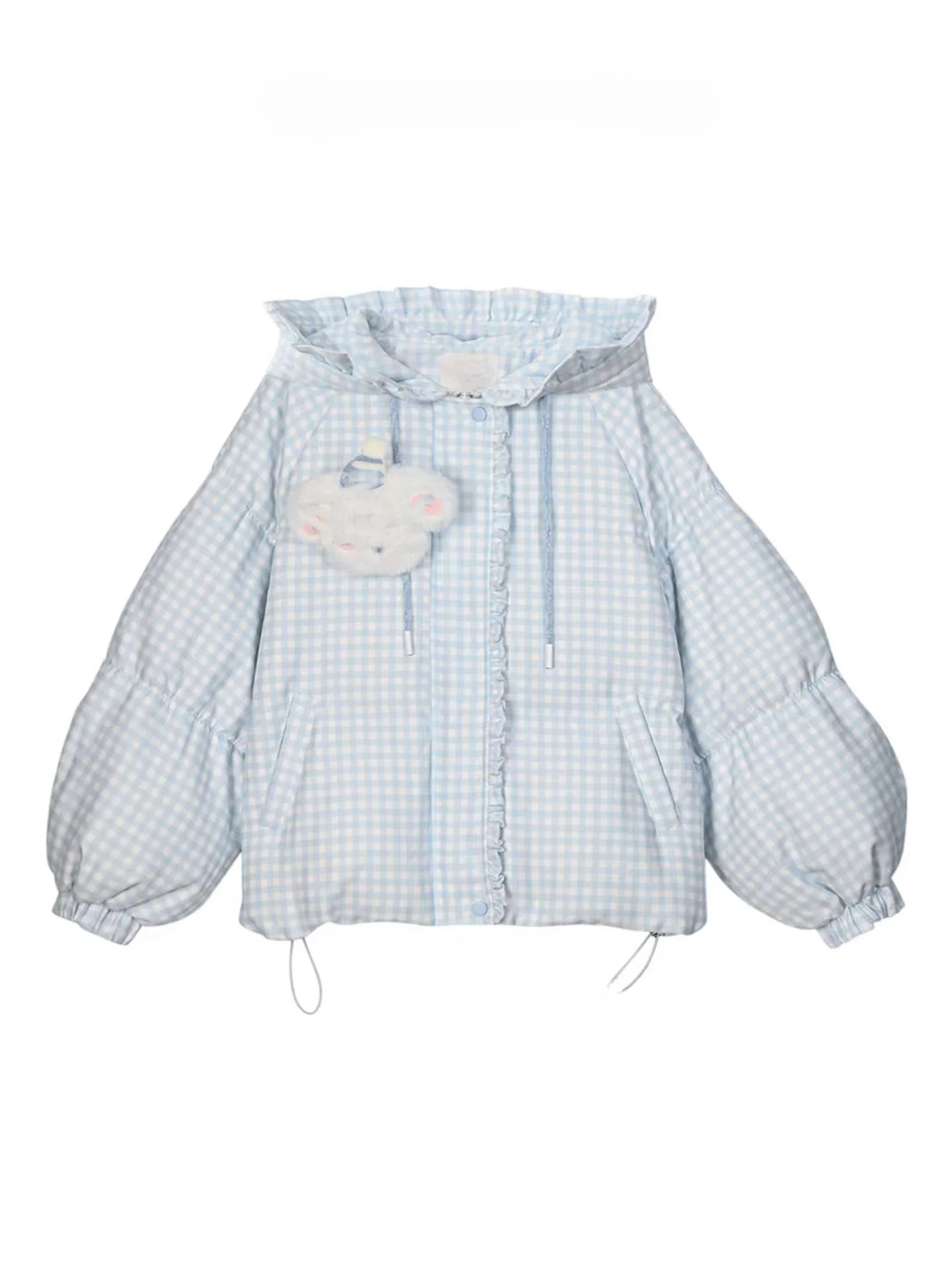 

Синяя клетчатая пуховая хлопковая куртка с капюшоном, женская зимняя теплая свободная куртка с капюшоном, корейская версия, длинная молния све