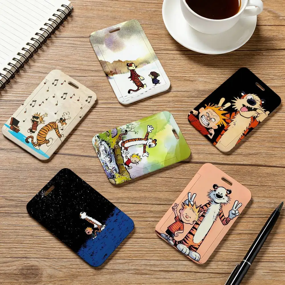 Cartoon C-Calvin and Hobbes Card Holder Employee Card Cover Lanyard Work Business ID Badge Holder Name Tag Cards Case