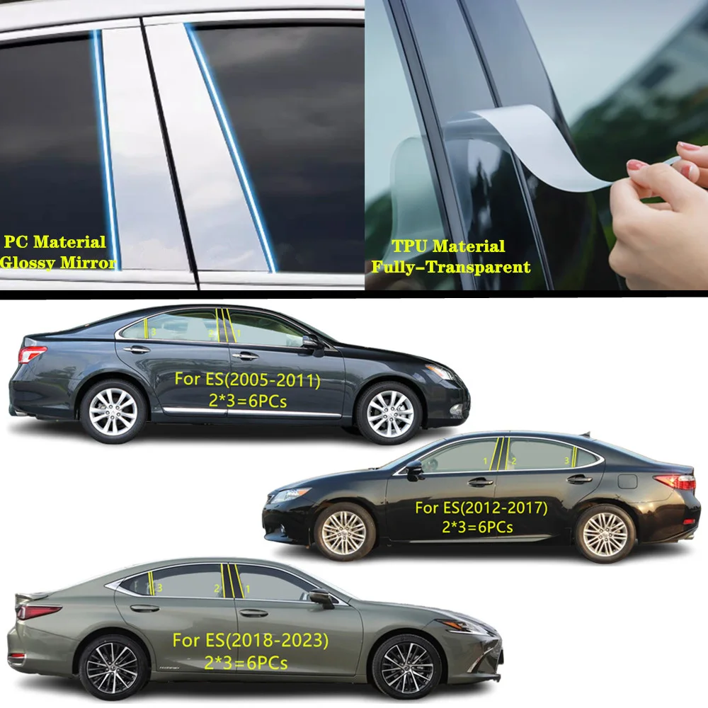 

For Lexus ES ES200 ES240 ES250 ES300 ES330 ES350 2006-2023 Car TPU/Glossy Mirror Pillar Post Cover Door Trim Window Sticker