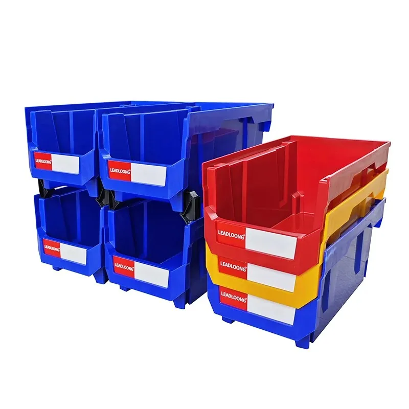 LEADLOONG V6 Stackable Box 4pcs 14.8*8.4*7in/37.7*21.3*18cm Garage Storage Bins Parts Assortment Storage Shelf