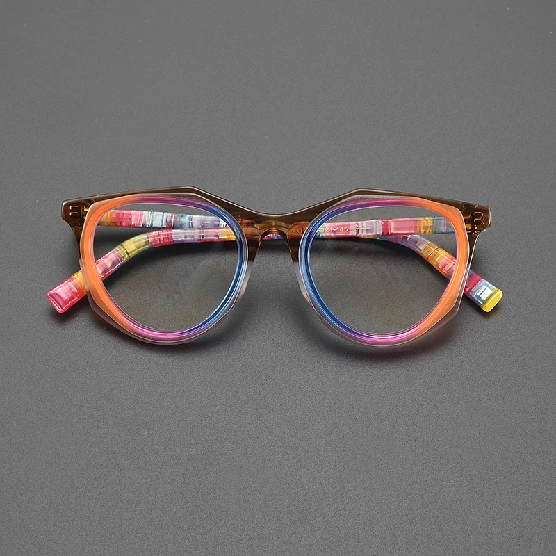 Designer spell multicolor cat-eye oval glasses frame niche personality literary small-frame optical prescription myopia glasses