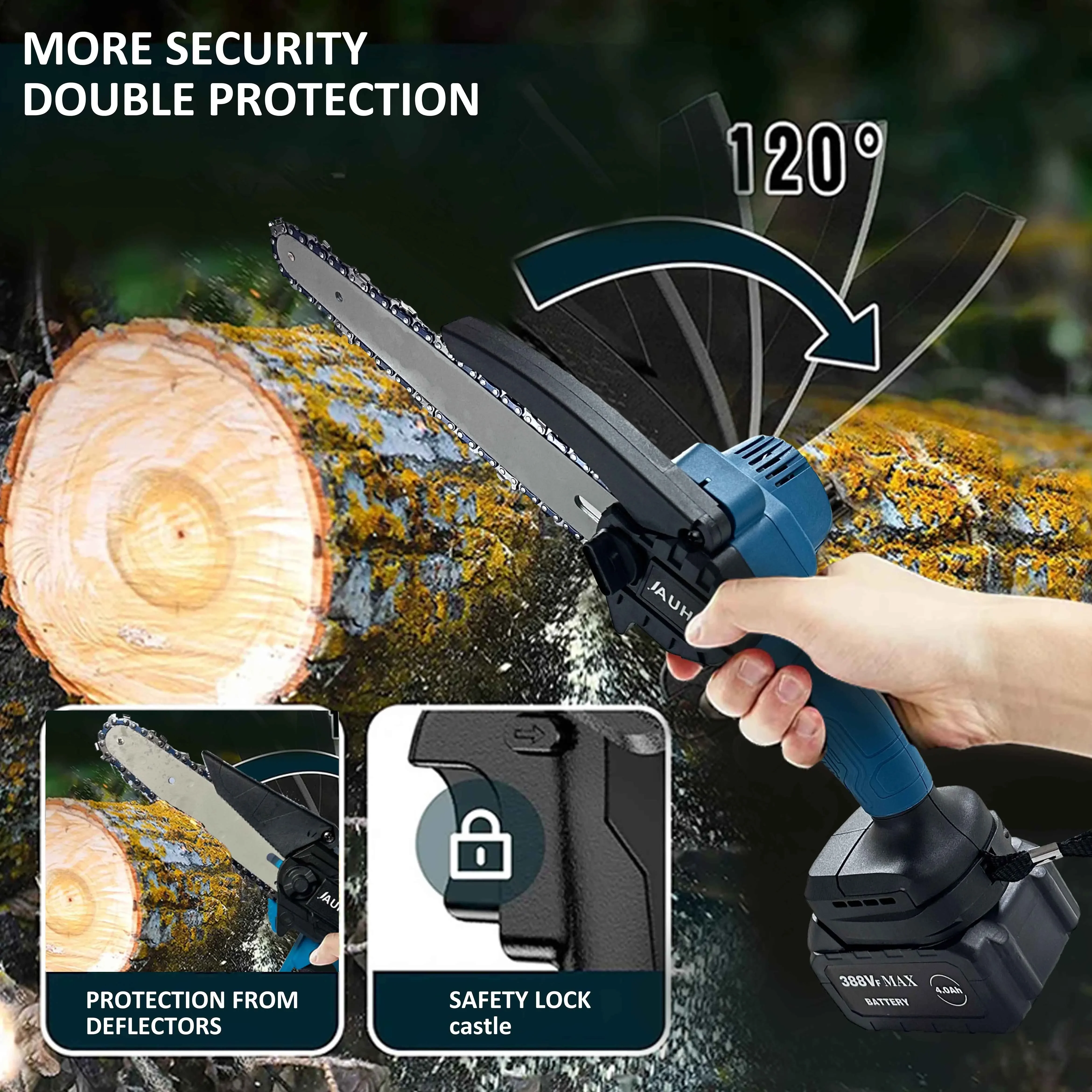 JAUHI 8 Inch Brushless Chain Saw Mini Handheld Pruning Chainsaw Woodworking Electric Saw Cutting Power Tool for Makita Battery