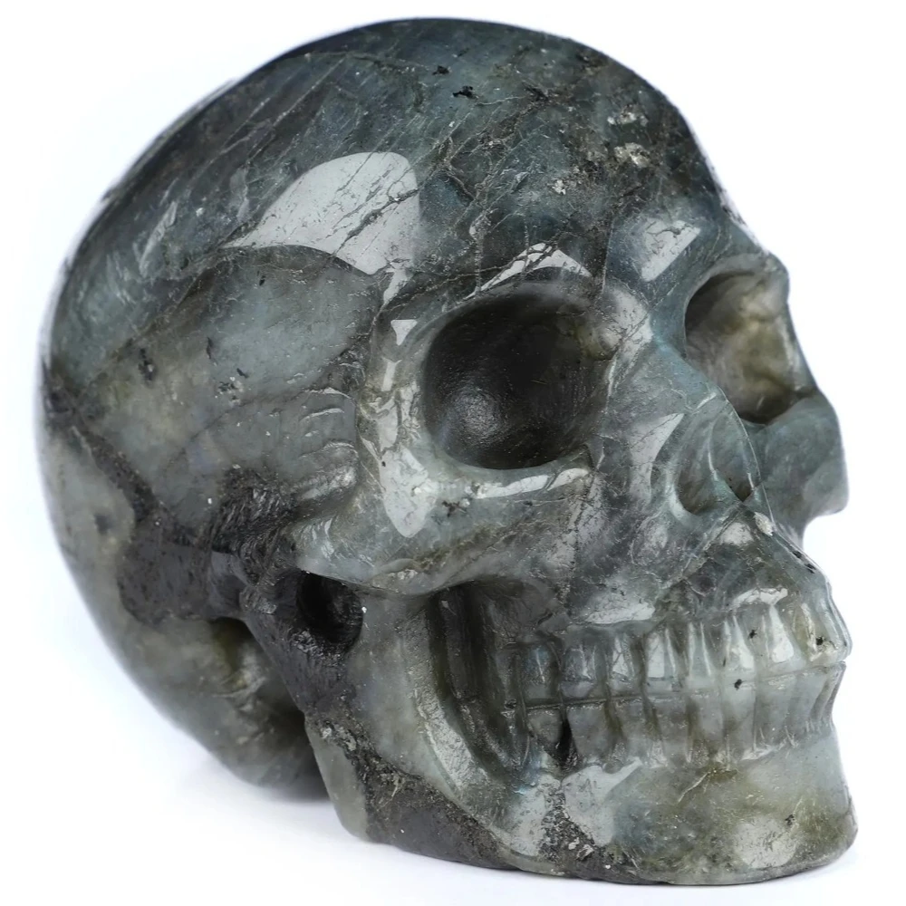 

Natural Labradorite Crystal Skull for Home Decor Reiki Meditation Halloween Ornament Hand Carved Healing Crystal Stone