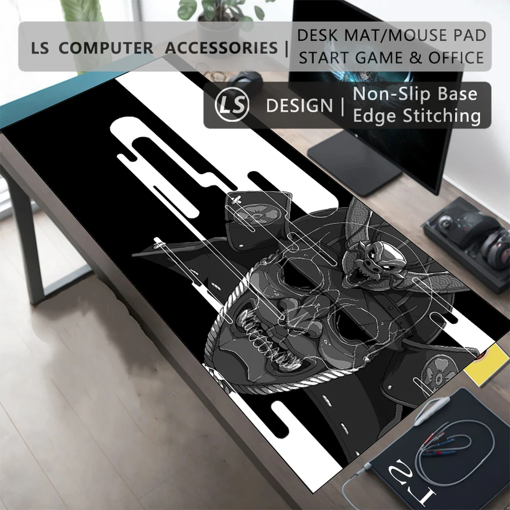 Japanese Ghost Warrior Mask Mouse Pad Anime XXL Gaming Accessories Office Game Keyboard Desk Mat Non-Slip Laptop Large Table mat