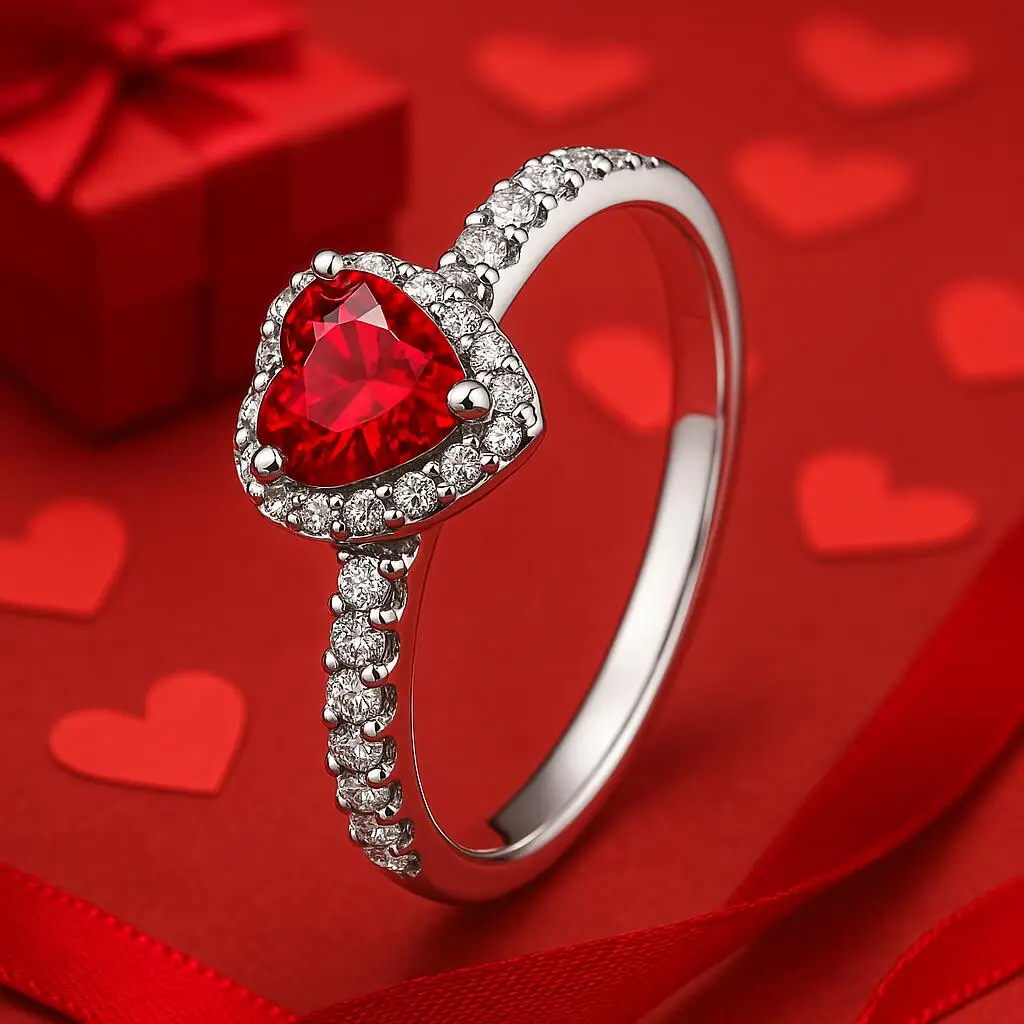 Original 925 Sterling Silver Red Pink Ring Heart Bow Sun Moon Colorful Crystal For Women Valentine\'s Birthday Gift DIY Jewelry