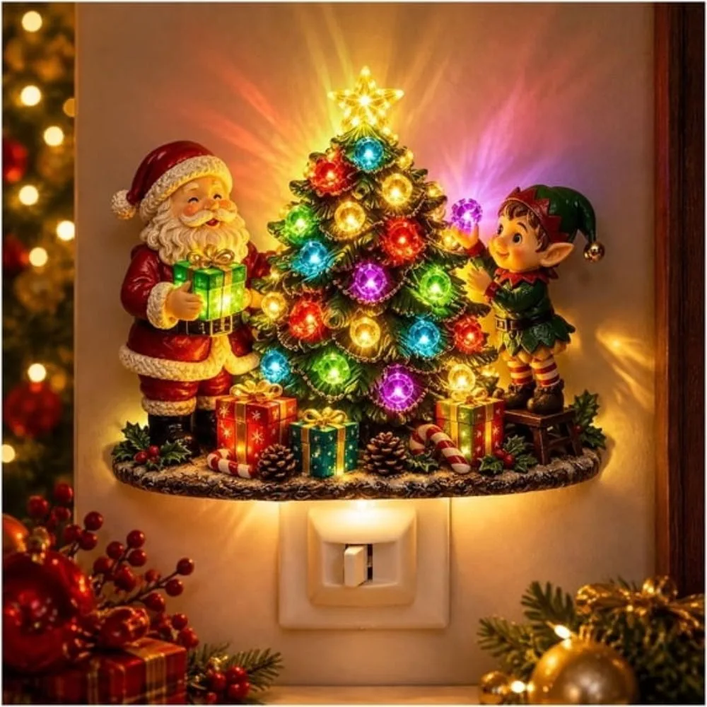 Resin Material Christmas Night Light Decorative Figurine Wall-mounted Style Plug in Night Light Plug-in Design