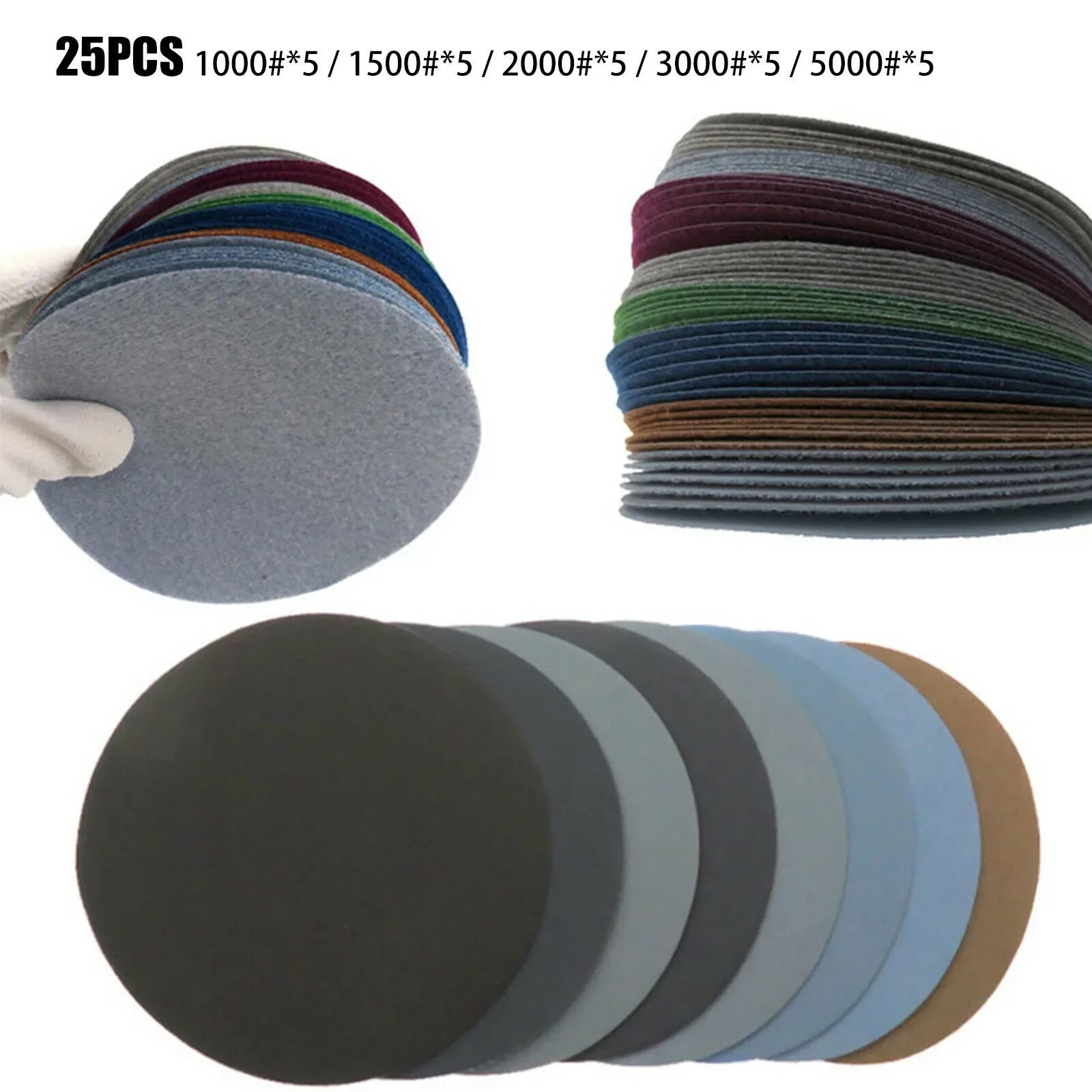25 Pack 3 Sanding Discs Wet Dry Use Silicon Carbide Grits 1000 1500 2000 3000 5000 For Orbital And DA Polisher Tools