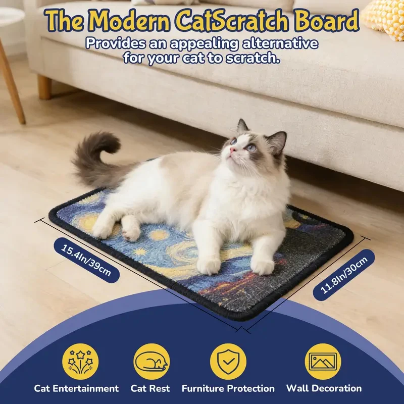 Artistic Sisal Cat Scratching Pad Wall-Mounted Furniture Protector Mat for Cats Grinding Claws