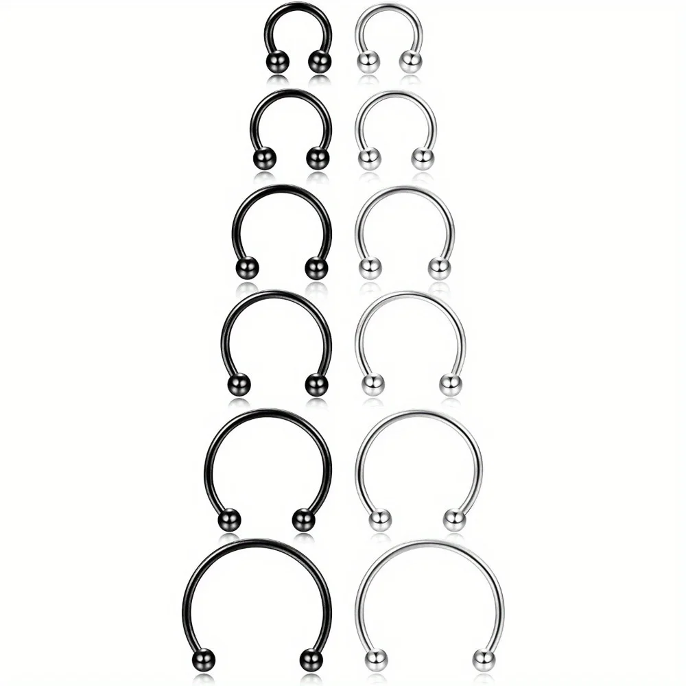 CASSIECA 1Pc 16G Stainless Steel Simple Nose Rings Septum Piercing Cartilage Horseshoe Earring Body Piercing Jewelry Women Men