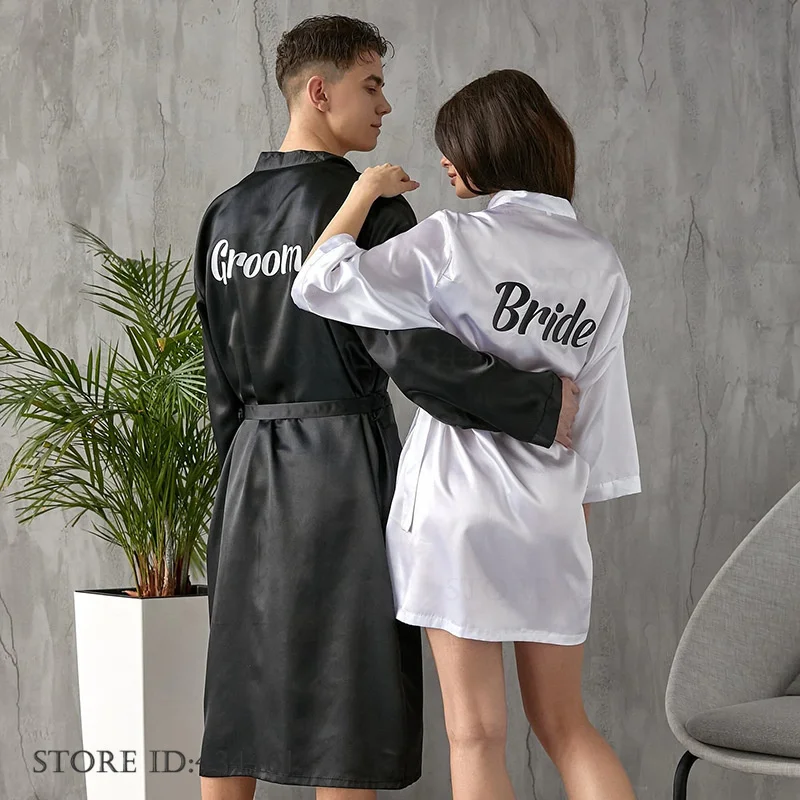 Sexy Wedding Robe Dress Bride Bridegroom Bridesmaid Morning Bathrobe Kimono Gown Party Gifts Silk Satin Sleepwear Home Clothes